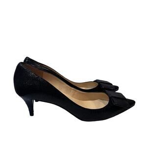 TALBOTS: DAHLIA Leather Pumps Kitten Heel Bow Black 9 B MSRP$159 (S340)